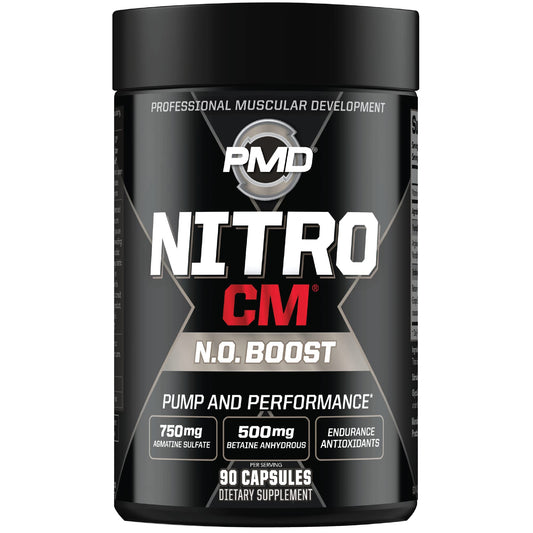 PMD NitroCM bottle showcasing intense pumps during workouts.