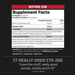 NitroCM jar highlighting rapid absorption for training sessions.