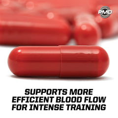 PMD NitroCM label emphasizing vascularity and nitric oxide focus.