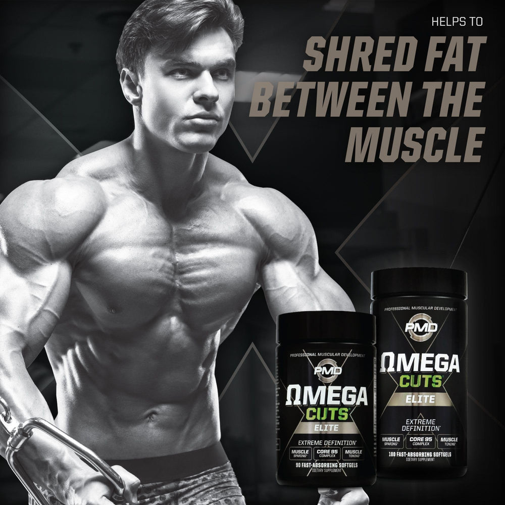 PMD Omega Cuts Elite softgels in bottle for easy daily use