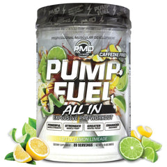 PMD Pump Fuel ALL IN tub front view highlighting a premium pre-workout for energy and focus
