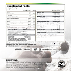 PMD Pump Fuel ALL IN tub nutrition panel showing ingredient amounts for transparency and trust