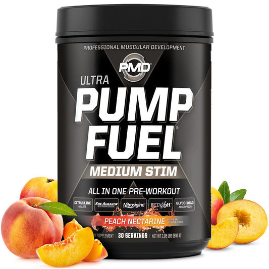 PMD Pump Fuel Ultra canister front with premium pre-workout formula for intense sessions