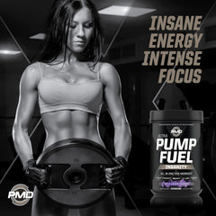 PMD Pump Fuel Ultra Insanity label close-up emphasizes transparent ingredient amounts.