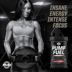 PMD Pump Fuel Ultra Insanity tub and scoop illustrate convenient servings for on-the-go workouts.