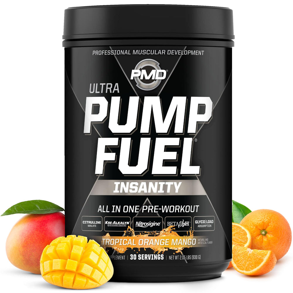 PMD Pump Fuel Ultra Insanity tub front label shows bold energy for intense workouts