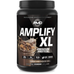 PMD Amplify XL packaging for Toffee Macchiato flavor, ideal for post-workout fueling.