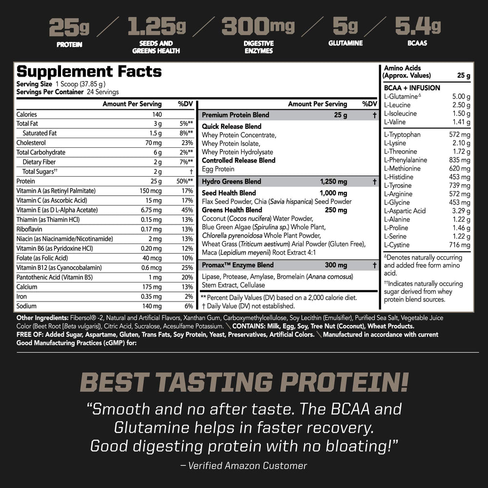 PMD Amplify XL Strawberry Slam tub shows high-grade whey and greens blend.