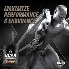 PMD Sports BCAA Charged glass after mixing with strawberry lemonade flavor.