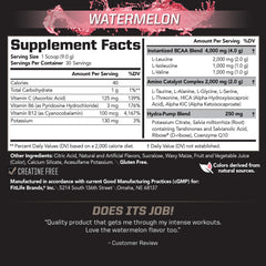 PMD Sports BCAA Stim-Free Watermelon powder being poured into a shaker for quick mixing.