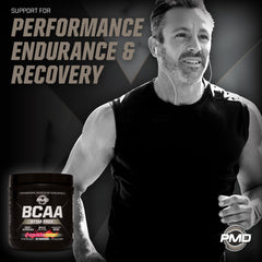PMD Sports BCAA Stim-Free powder dissolving clearly in water after shaking