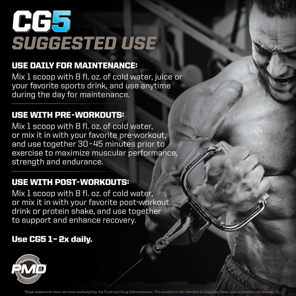 PMD Sports CG5 scoop pouring powder into shaker for quick mix.