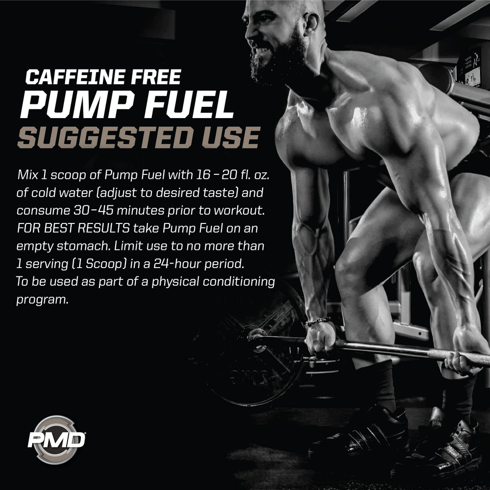 PMD Sports Pump Fuel Ultra Caffeine Free athlete workout scene focused on performance