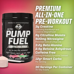 PMD Pump Fuel Ultra ingredients panel highlighting creatine and citrulline.