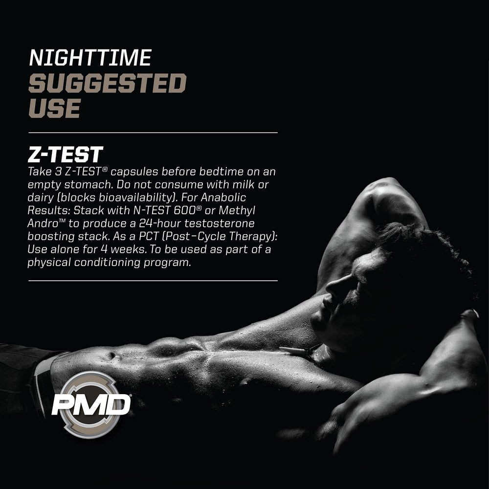 PMD Z-TEST capsules image suggests estrogen balance for lean gains and recovery