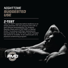 PMD Z-TEST capsules image suggests estrogen balance for lean gains and recovery