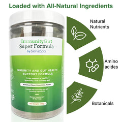 PMT Medical ImmunoGut powder close-up emphasizes texture and mixability.