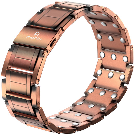 Polldan copper bracelet 6200gauss close-up highlighting strong magnets and stylish finish.