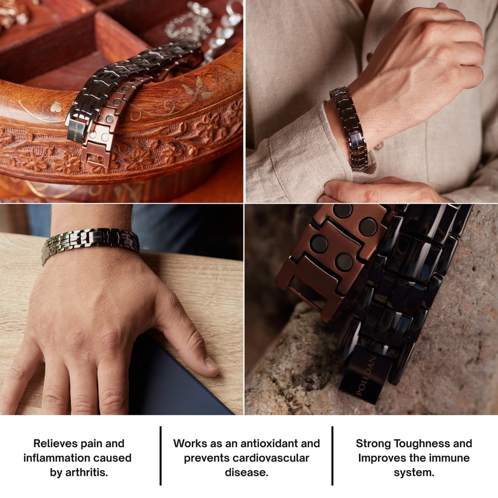 POLLDAN copper bracelet packaging shown as gift-ready presentation
