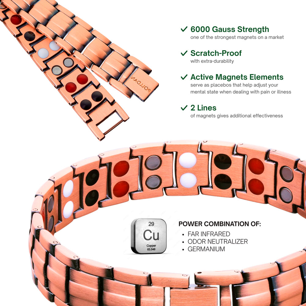 POLLDAN tarnish-resistant finish keeps the copper bracelet bright