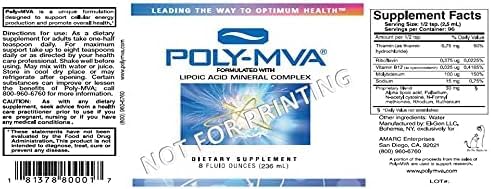 Poly-MVA 8oz serving scoop with bottle, illustrating convenient daily supplementation.