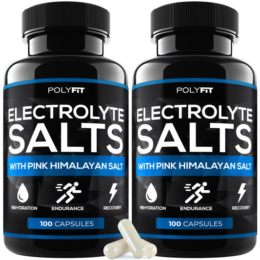 Polyfit Salt Pills 2-pack bottle pour demonstrates quick hydration support for runners
