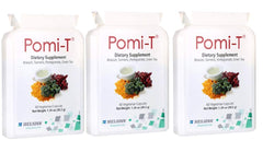 Pomi-T capsules in bottle, convenient daily polyphenol boost from natural ingredients.