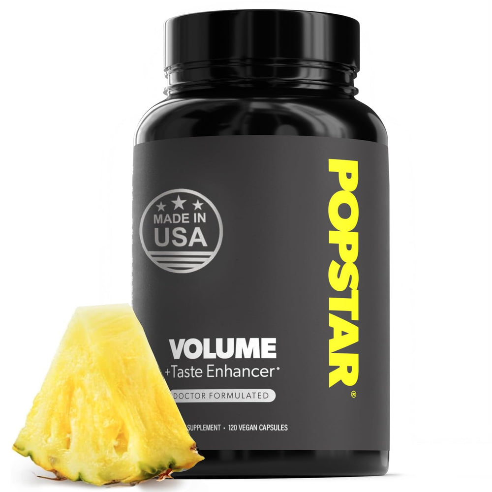 POPSTAR Labs Semen Volume Booster bottle front with vegan capsules for daily use.
