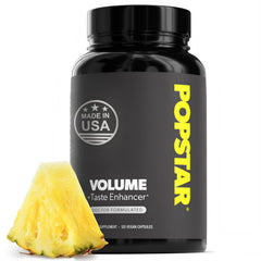 POPSTAR Labs Semen Volume Booster bottle front with vegan capsules for daily use.