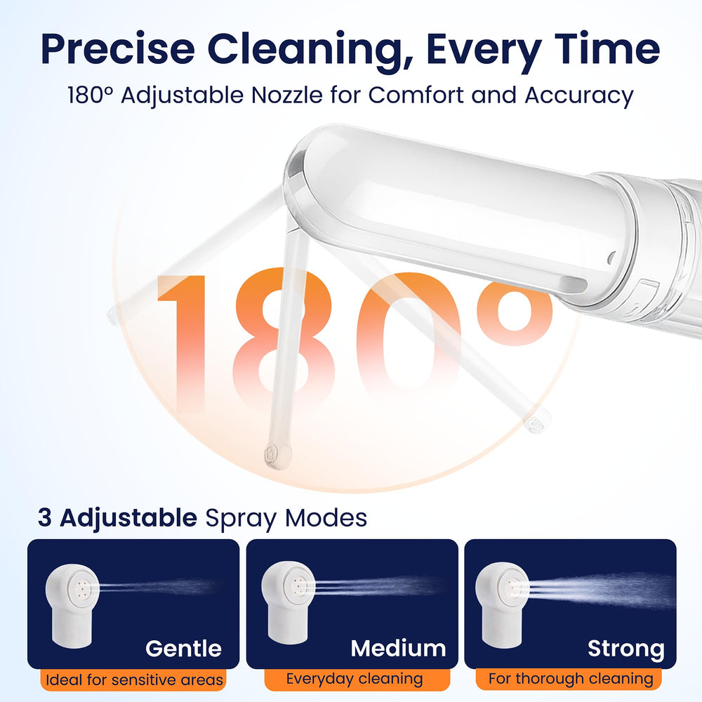 Portable Electric Travel Bidet with 180° adjustable nozzle for precise angles.