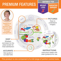 Portion Perfection bariatric plates with portion guides for mindful meals.