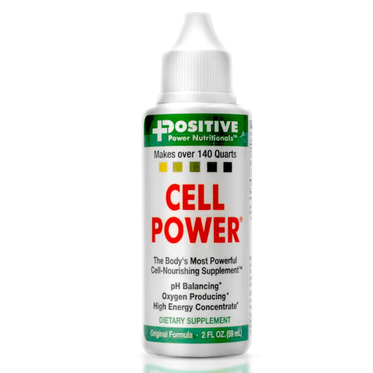 Positive Power Cell Power Drops bottle front, premium liquid oxygen supplement for daily vitality.