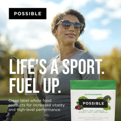 Possible SuperGreens packaging on the kitchen counter ready for daily use.
