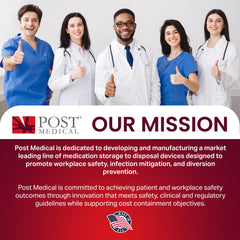 Post Medical 1-quart sharps container case-6 contains biohazard waste safely.