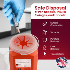 Post Medical 2.0 quart sharps container, vertical disposal setup showing ease of use