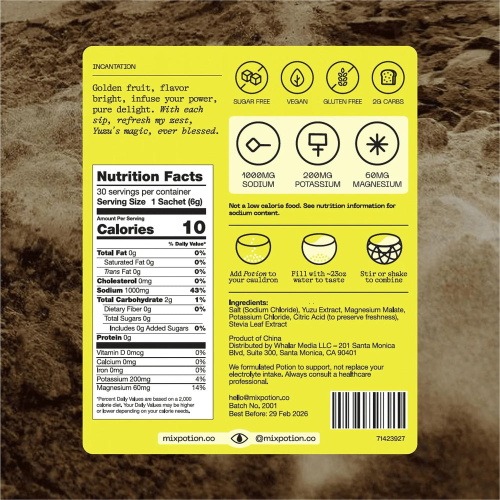 Potion Supernatural Hydration packaging shows vegan, sugar-free electrolyte mix.