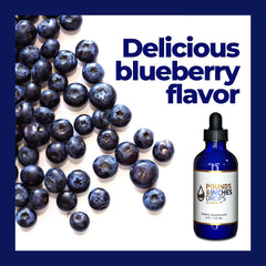 Pounds and Inches Drops blueberry-flavor dropper illustrating convenient intake