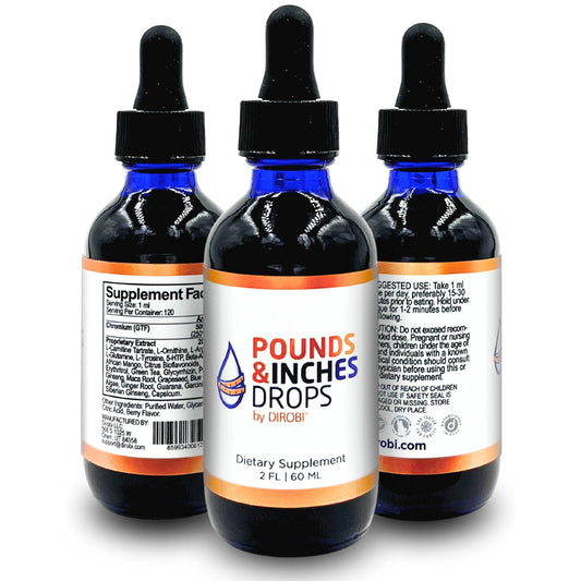 Pounds and Inches Drops bottle front with blueberry flavor for simple daily use