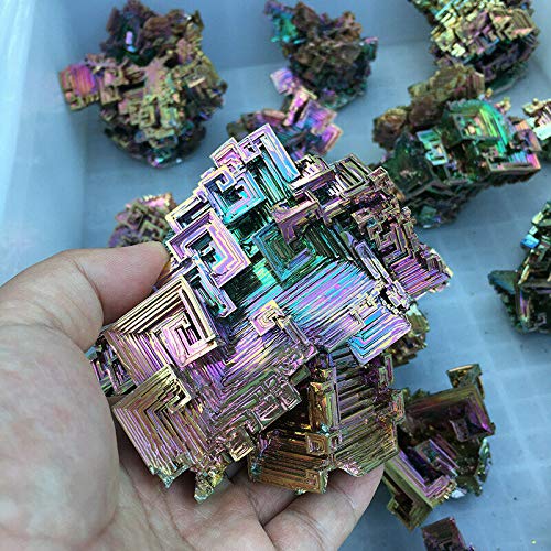 Pounique Bismuth crystal features a unique edge profile on a shelf.