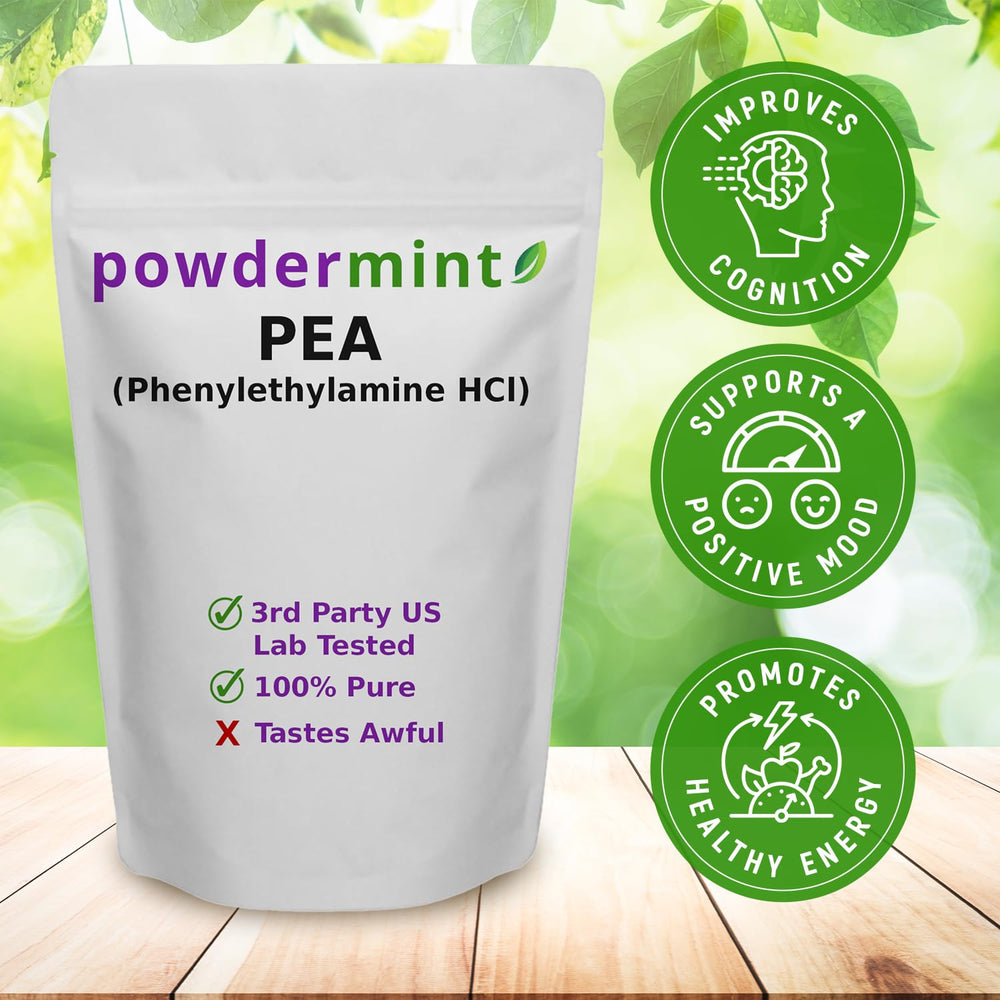 powdermint phenylethylamine HCl powder with scoop for easy serving and quick energy lift