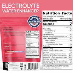 Close-up of Electrolytes Plus label highlighting minerals.