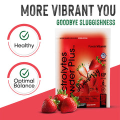 PowderVitamin Electrolytes Powder Plus dissolved in water demonstrates quick flavor release.