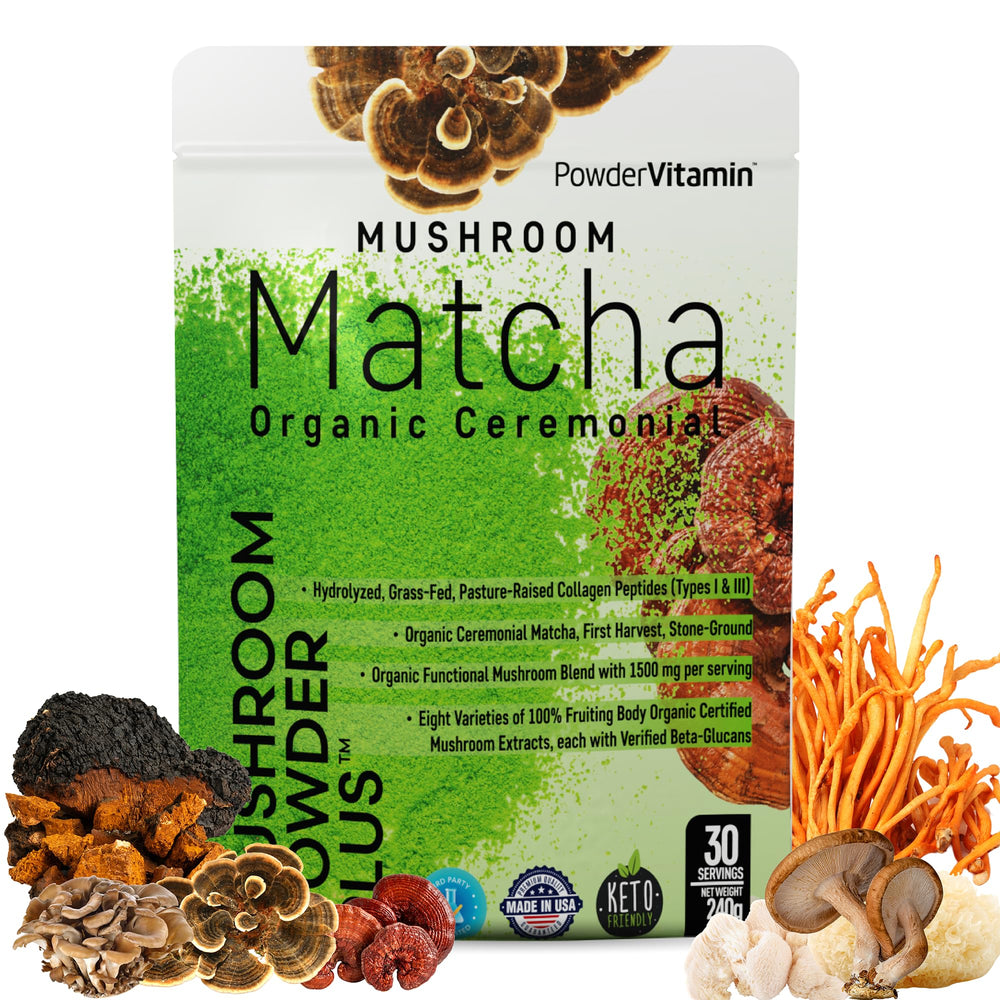PowderVitamin ceremonial matcha bundle front showcases premium blend for daily rituals.