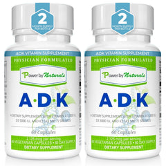 Power By Naturals ADK bottle front shows a high-potency vitamin blend for bone support.