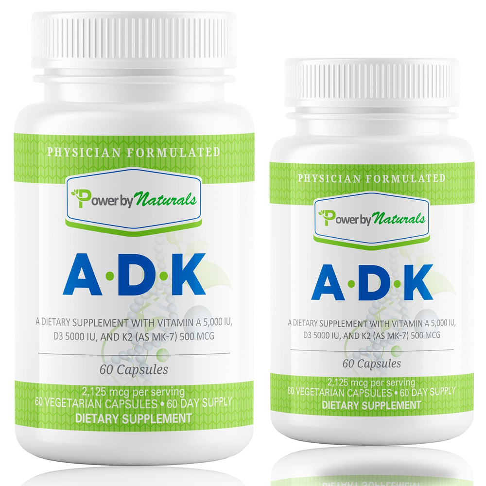 Power By Naturals ADK bottle with glass highlights premium quality.