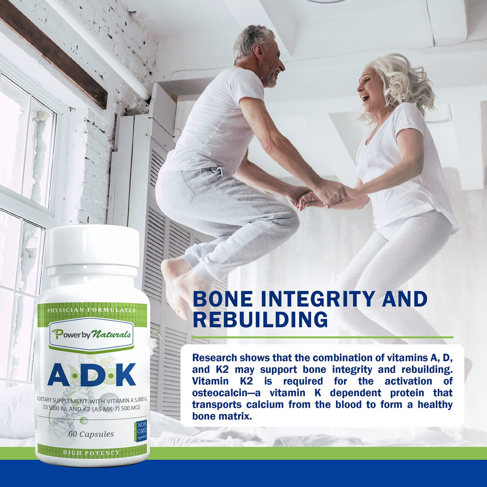 Power By Naturals ADK dispensing capsules illustrate convenient daily use.