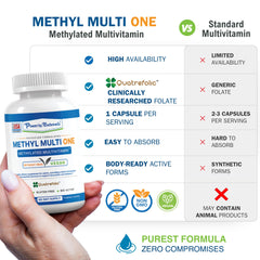 Power By Naturals Methyl Multi One capsules stacked for vegan daily wellness