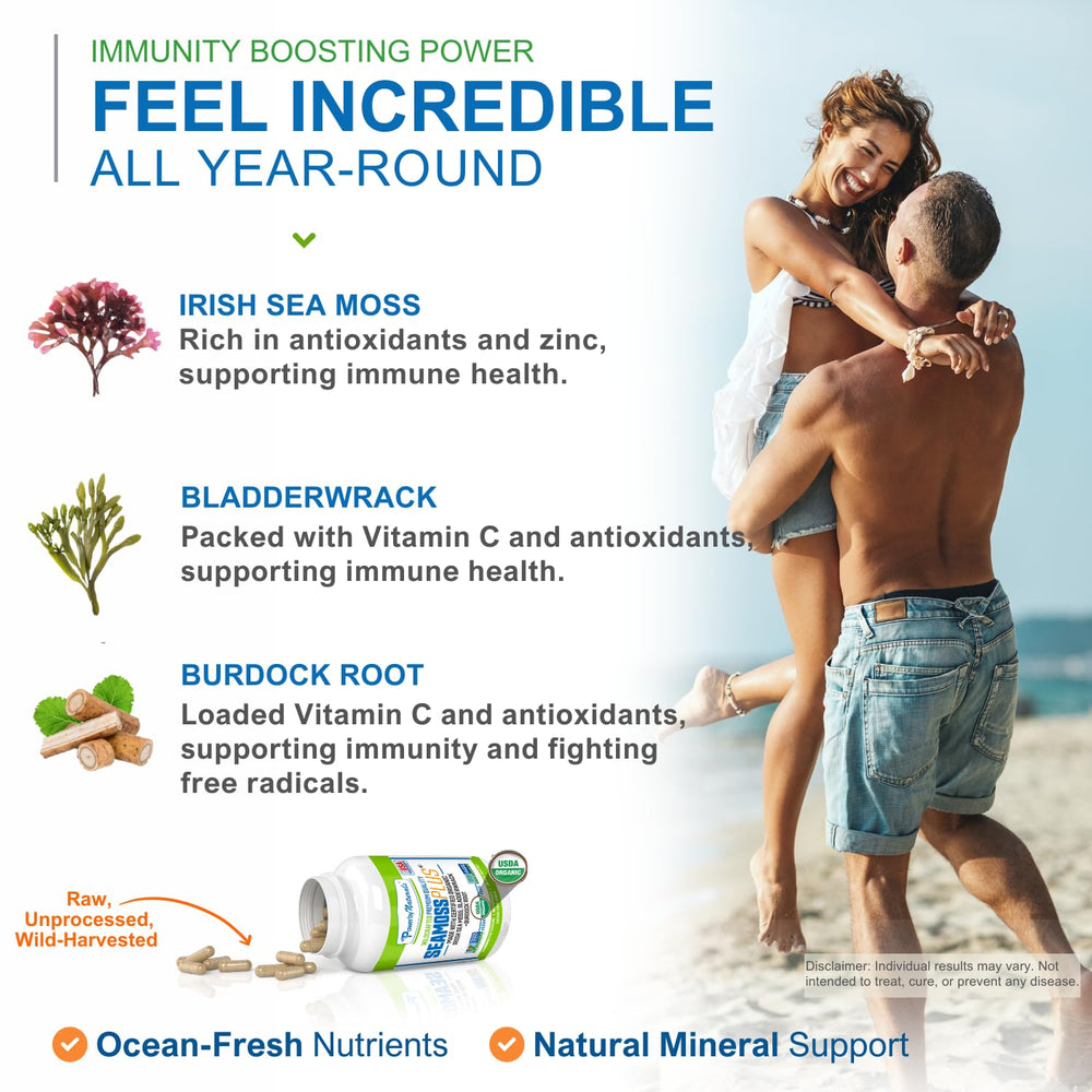 Power By Naturals Sea Moss Plus organic label signifying purity.
