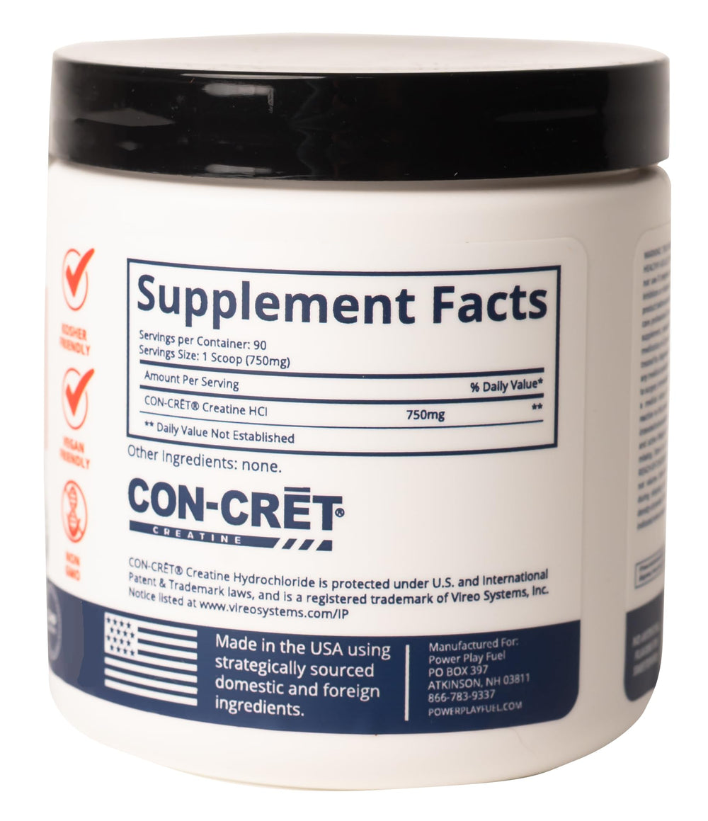 POWER PLAY FUEL Creatine HCl tart flavor scoop shown for zero sugar, bold taste