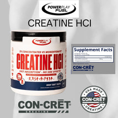 POWER PLAY FUEL Creatine HCl USA-made Con-Cret highlighting purity